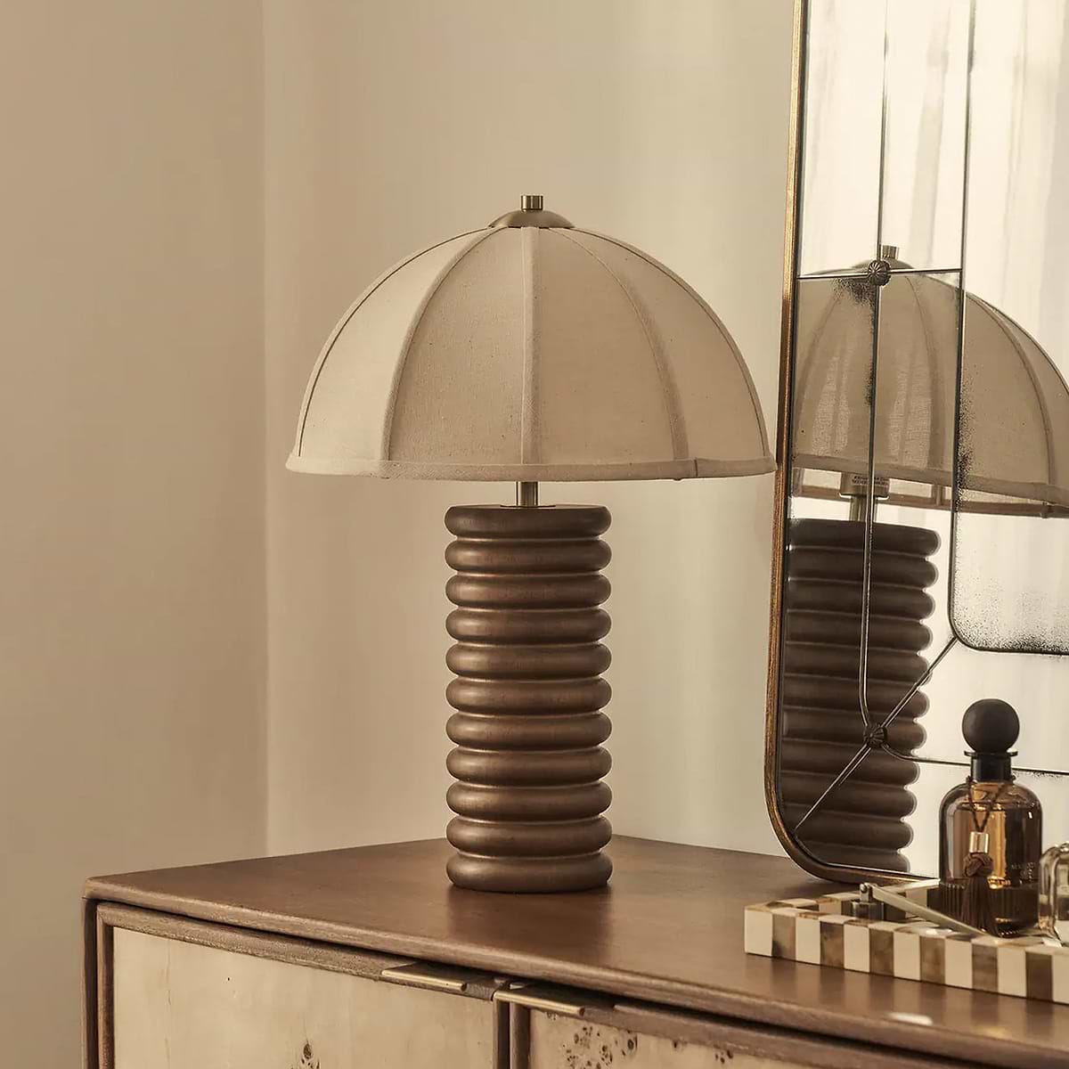 Odette - Dark Wood Dome Shade Table Lamp