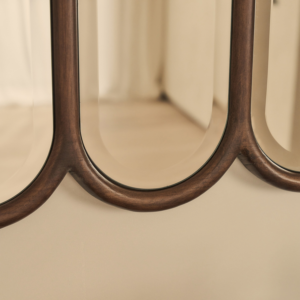 Reims - Dark Wood Arched Panel Wooden Mirror 120cm x 80cm