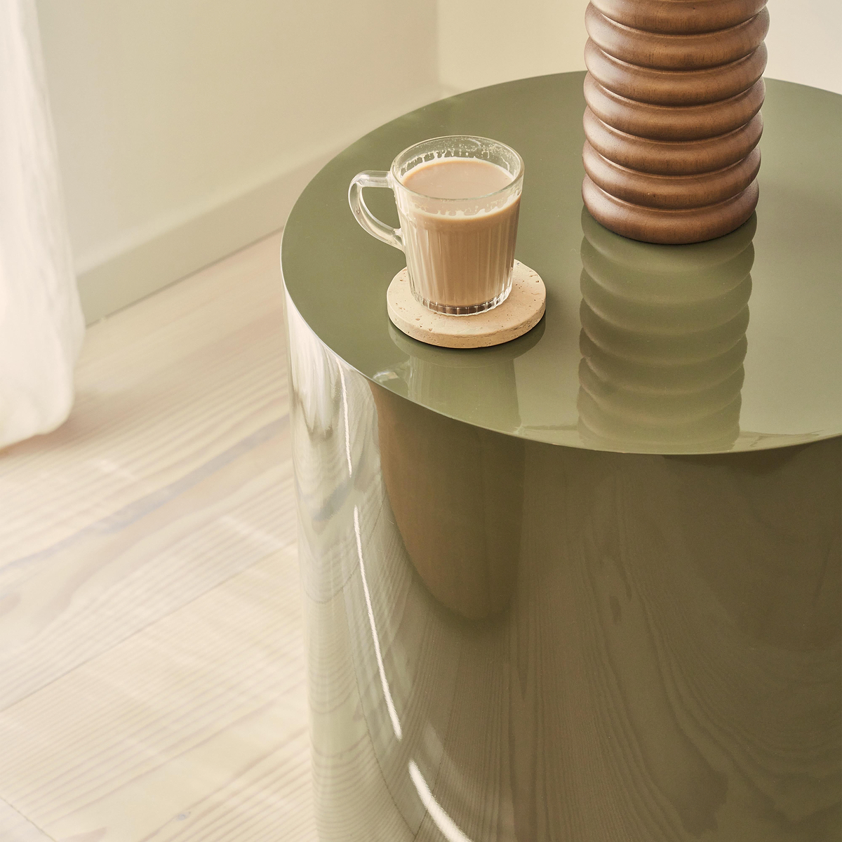 Rivington - High Gloss Olive Green Round Side Table