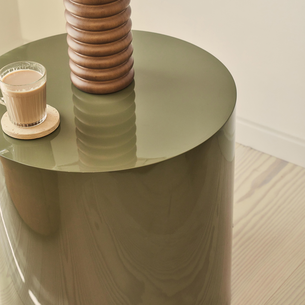 Rivington - High Gloss Olive Green Round Side Table