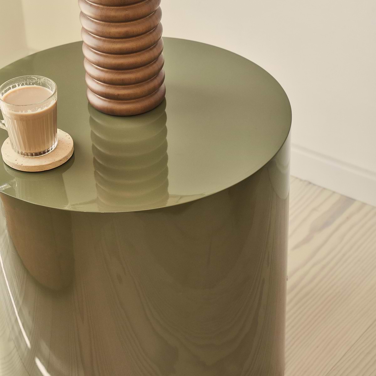 Rivington - High Gloss Olive Green Round Side Table