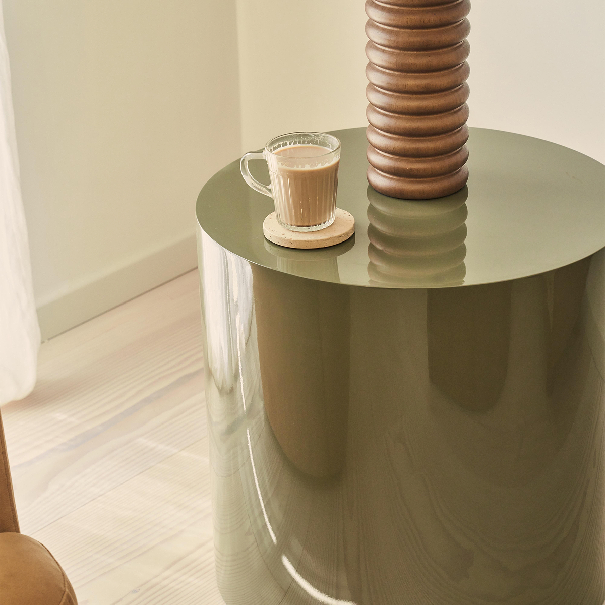 Rivington - High Gloss Olive Green Round Side Table