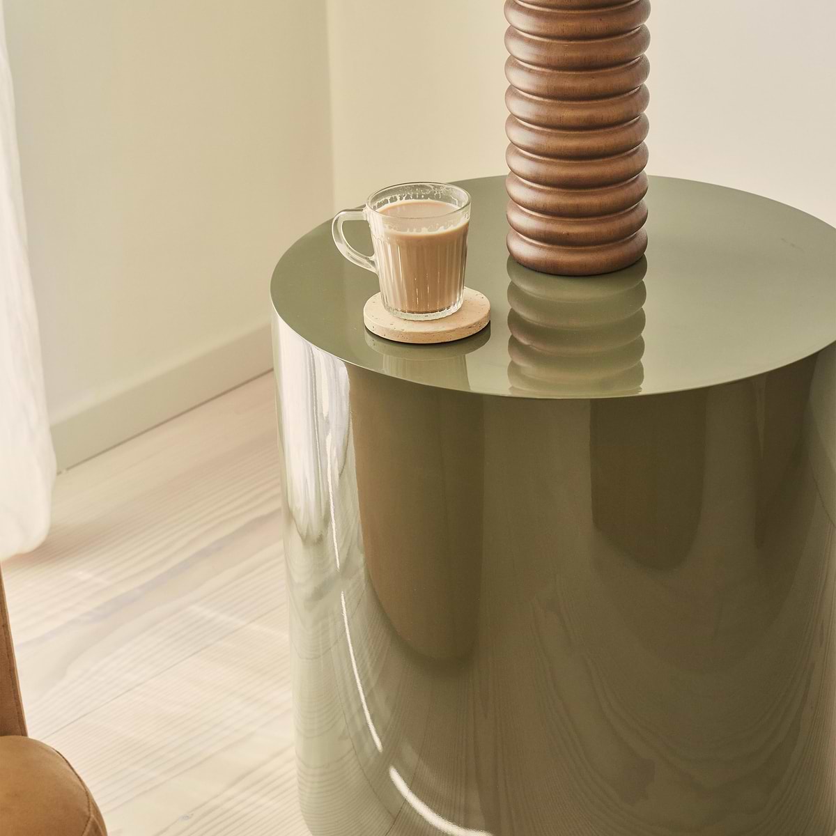 Rivington - High Gloss Olive Green Round Side Table