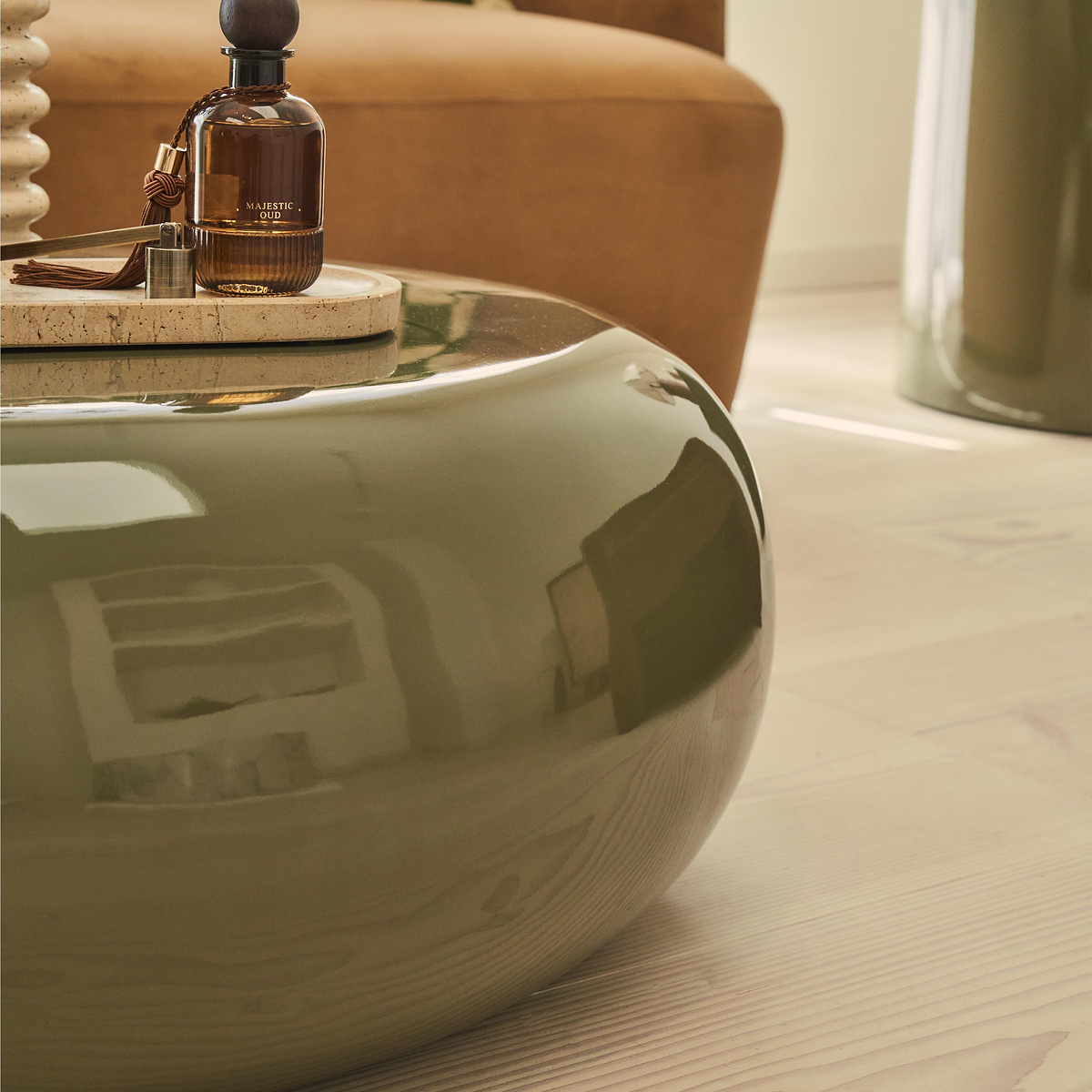 Rivington - High Gloss Olive Green Large Pebble Coffee Table