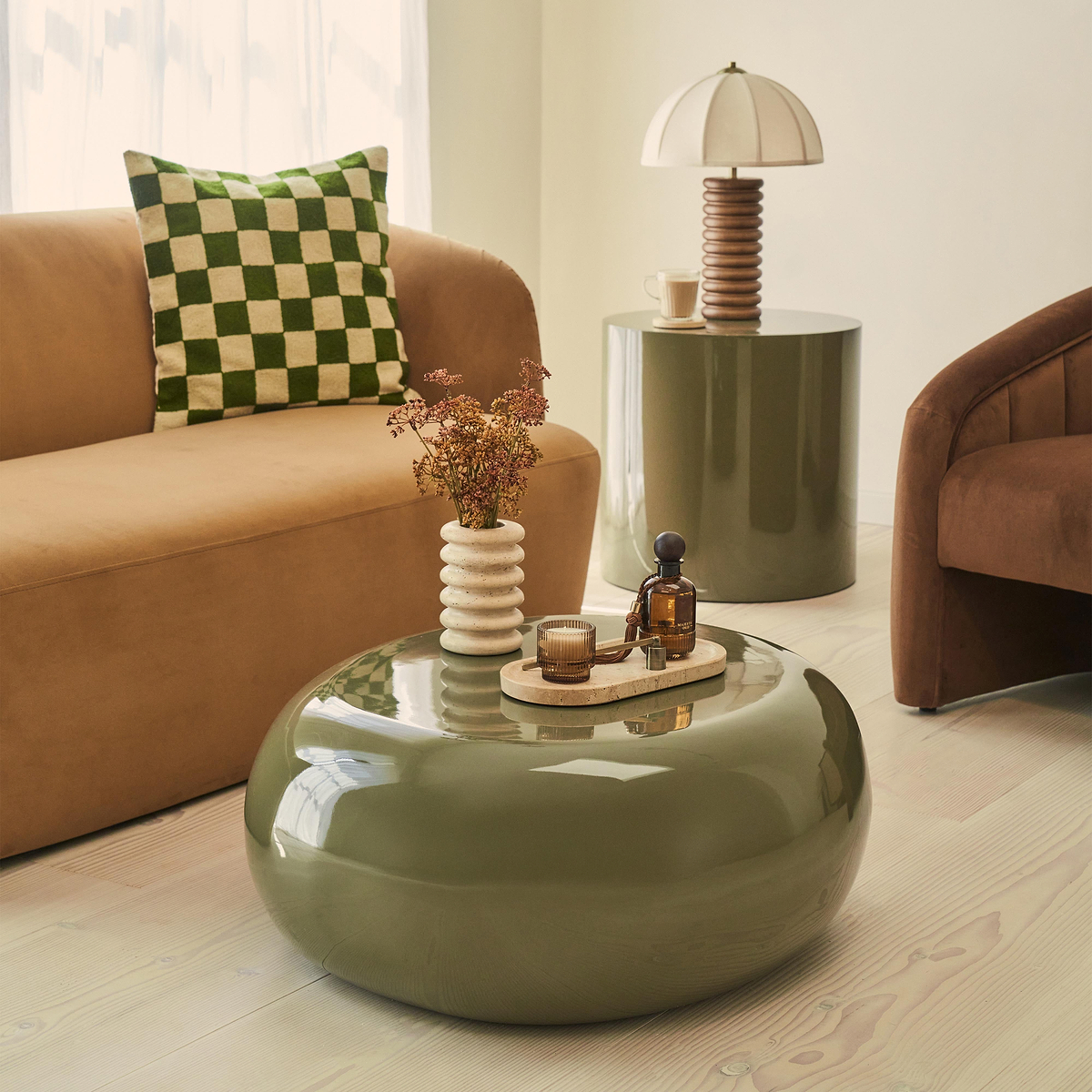 Rivington - High Gloss Olive Green Large Pebble Coffee Table