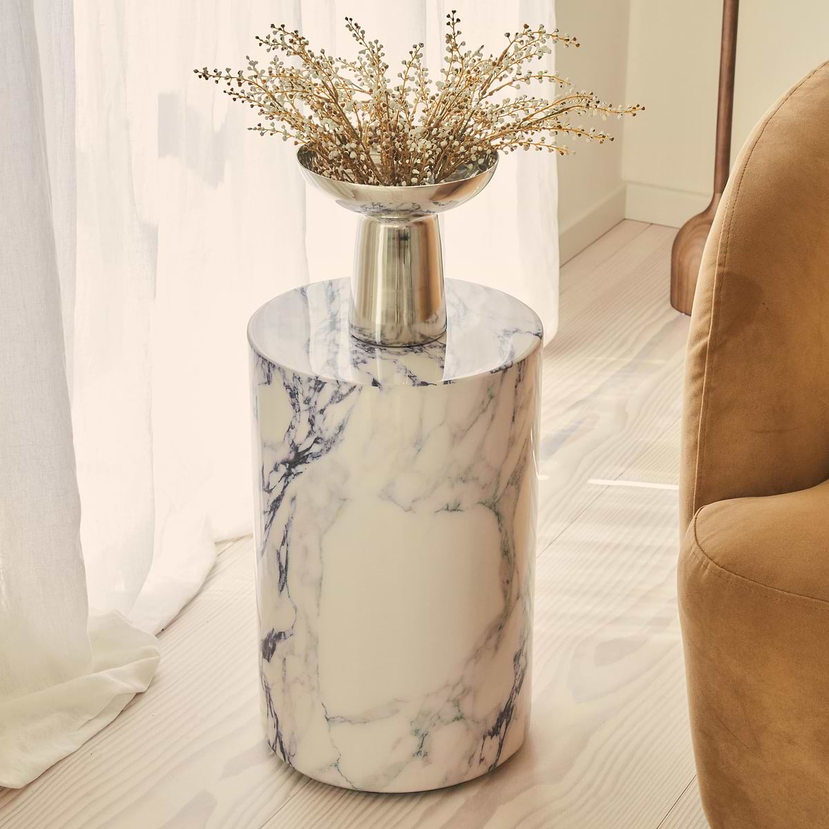 Atella - Arabescato Round Premium Solid Marble Side Table