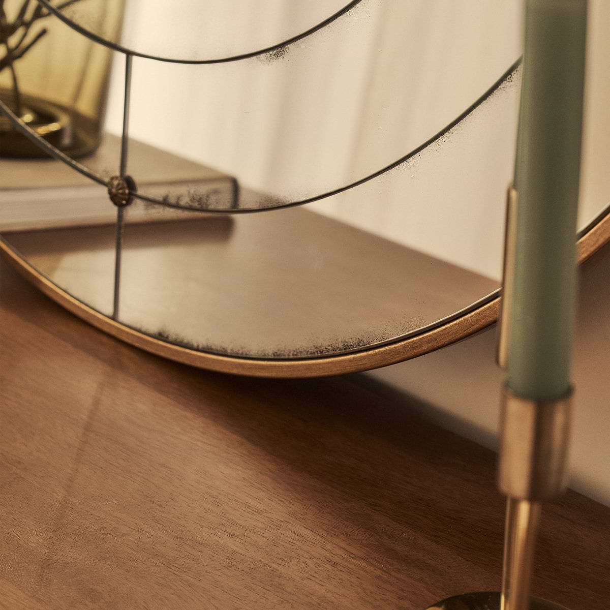 Teramo - Gold Antique Glass Round Metal Wall Mirror 90cm x 90cm