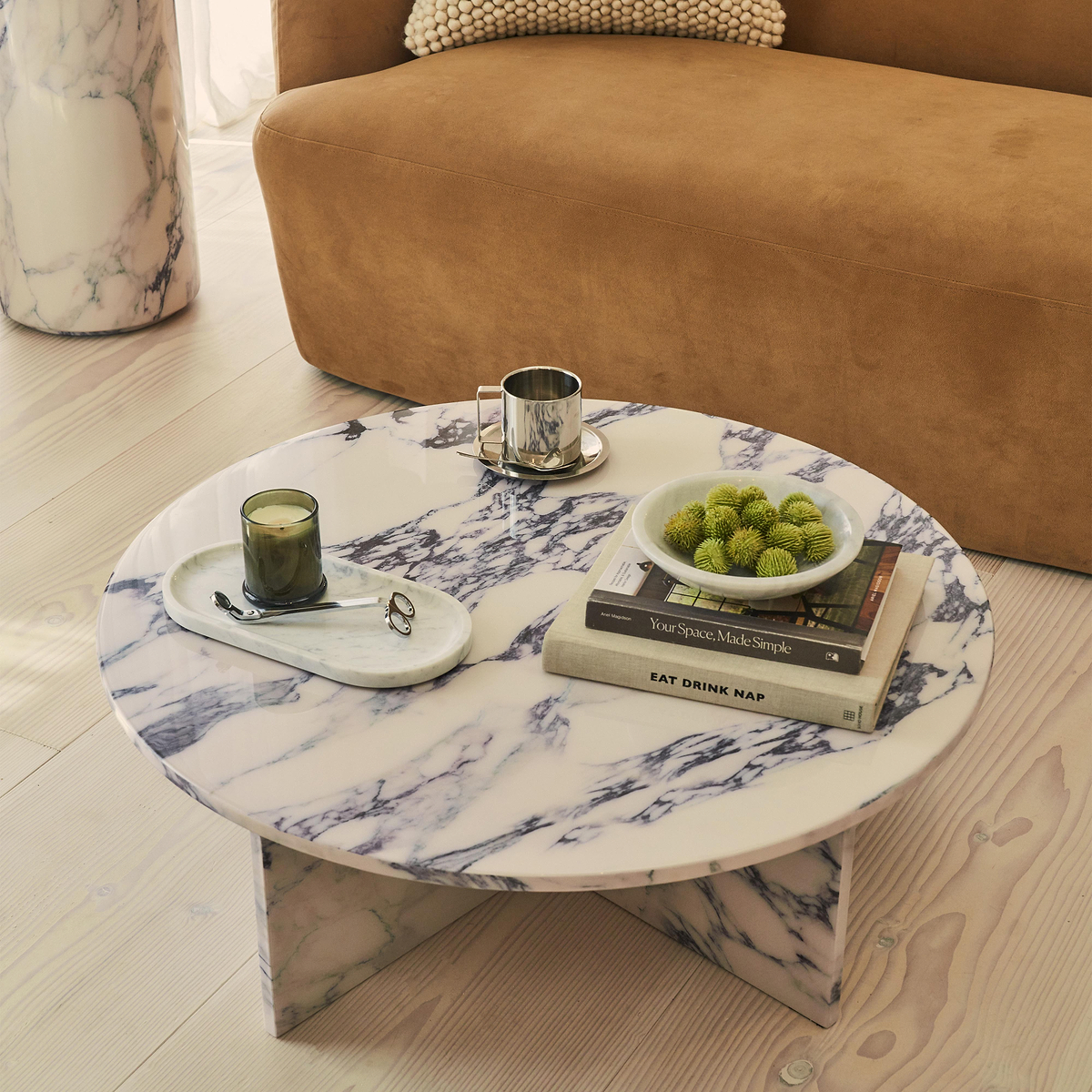 Ravello - Arabescato Round Premium Solid Marble Coffee Table