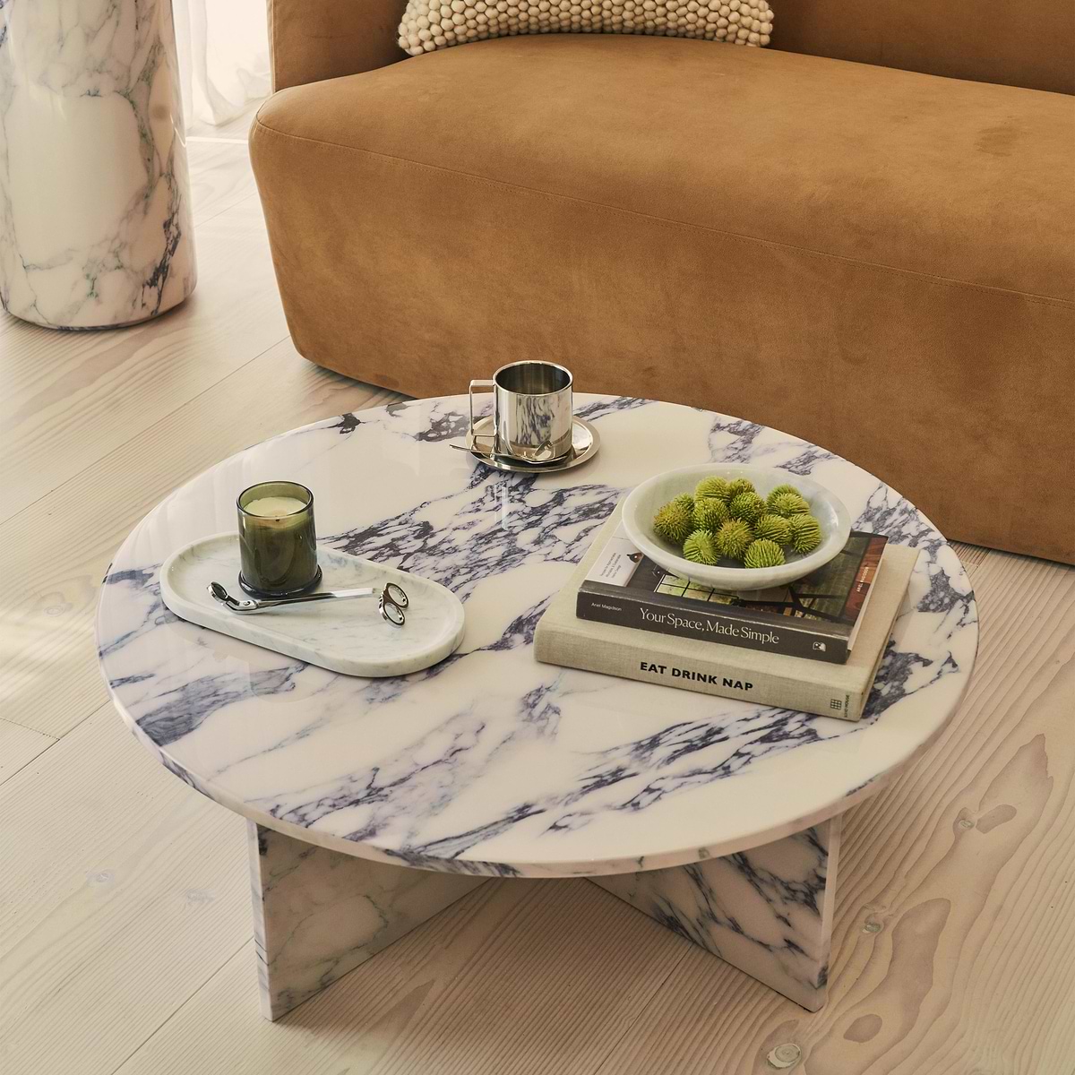 Ravello - Arabescato Round Premium Solid Marble Coffee Table