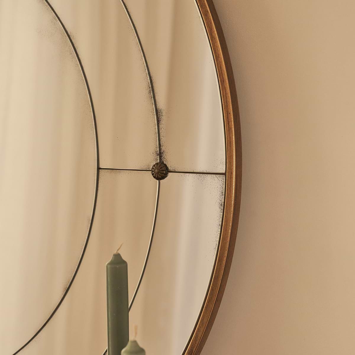 Teramo - Gold Antique Glass Round Metal Wall Mirror 90cm x 90cm