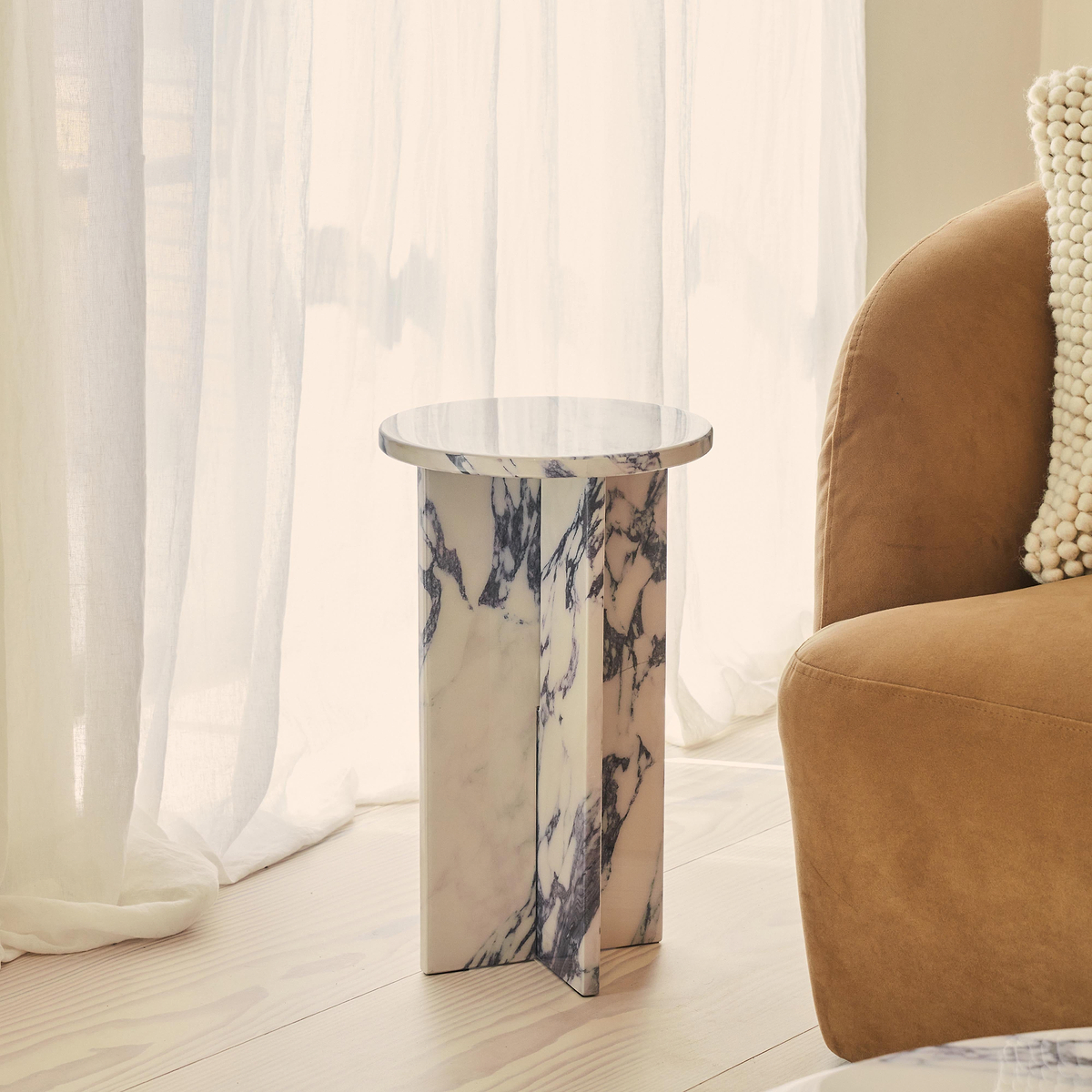 Ravello - Arabescato Round Premium Solid Marble Side Table