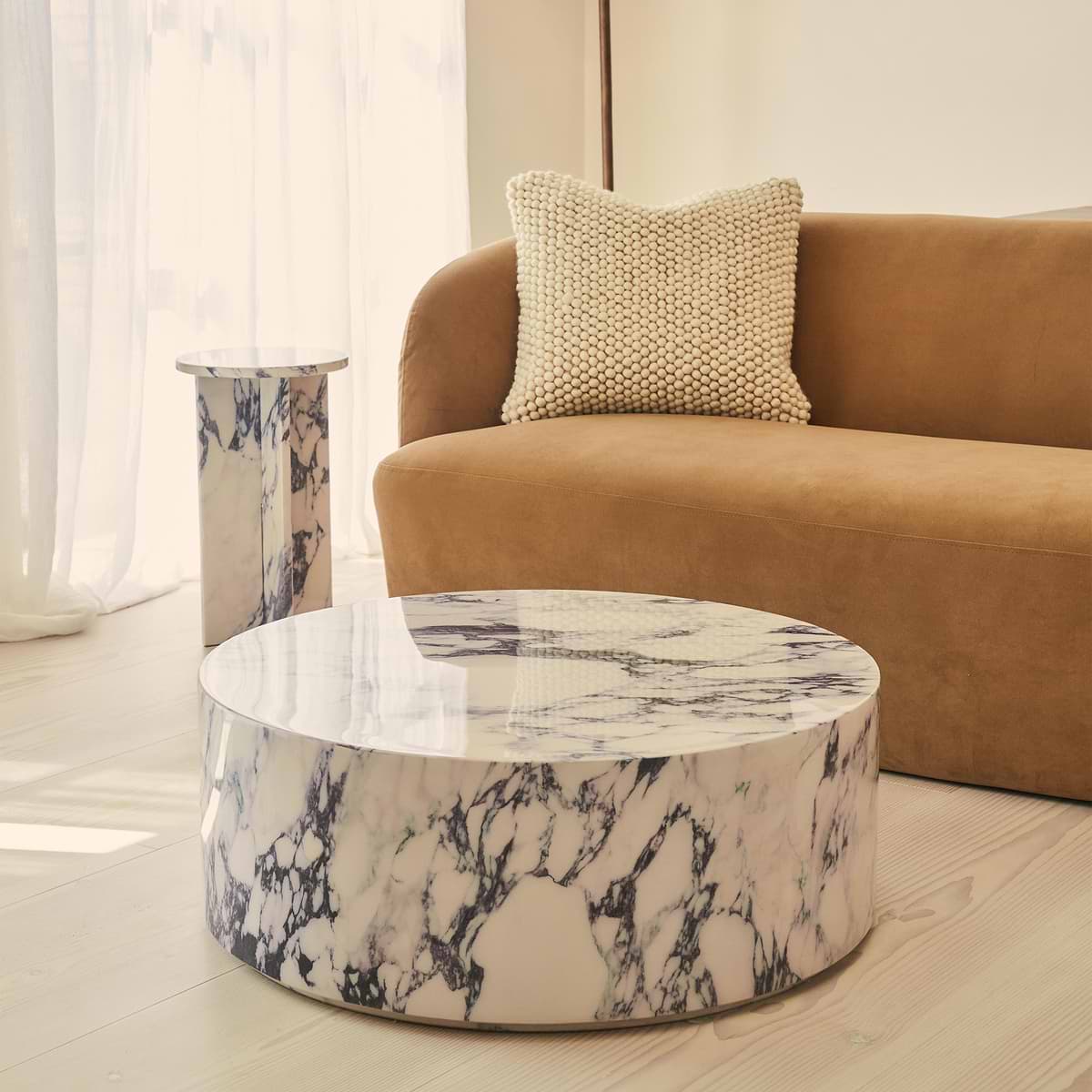 Atella - Arabescato Round Premium Solid Marble Coffee Table