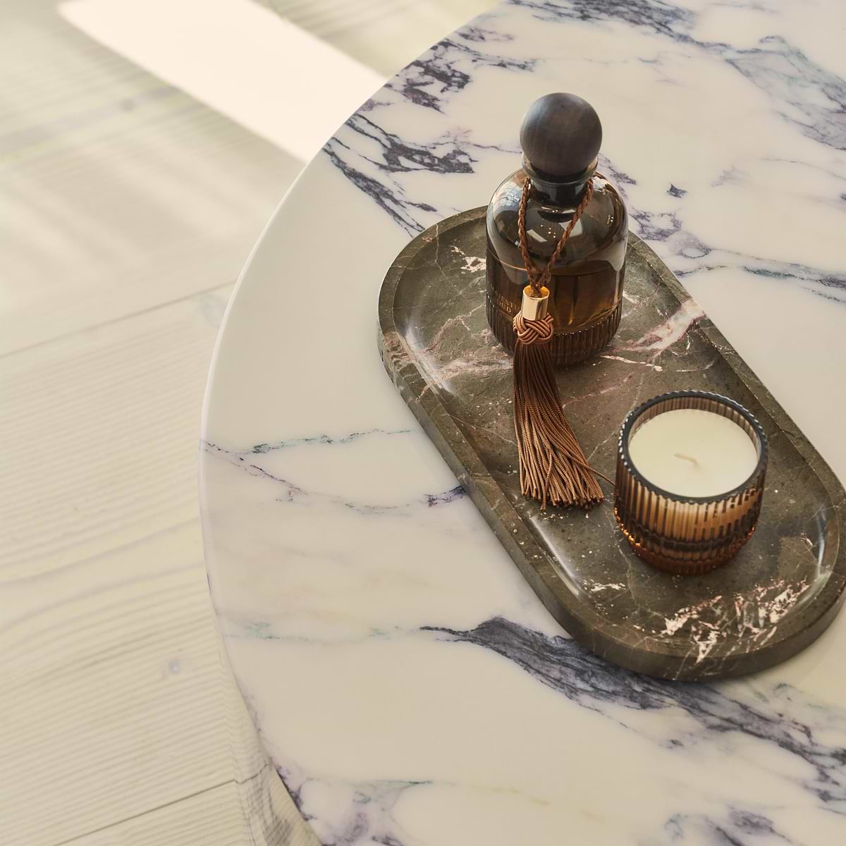 Atella - Arabescato Round Premium Solid Marble Coffee Table