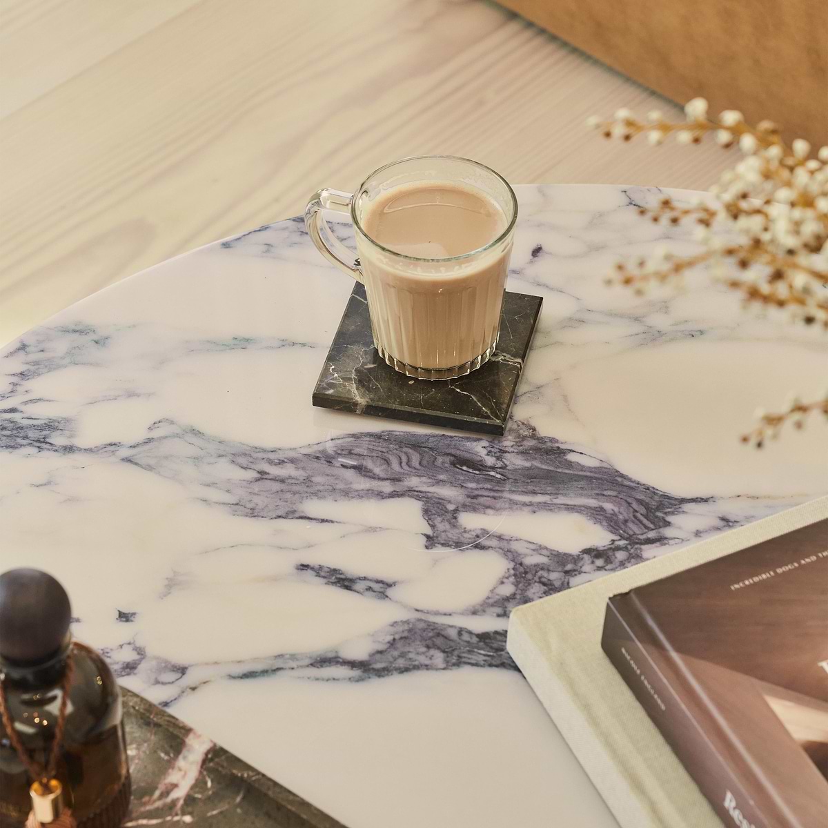 Atella - Arabescato Round Premium Solid Marble Coffee Table