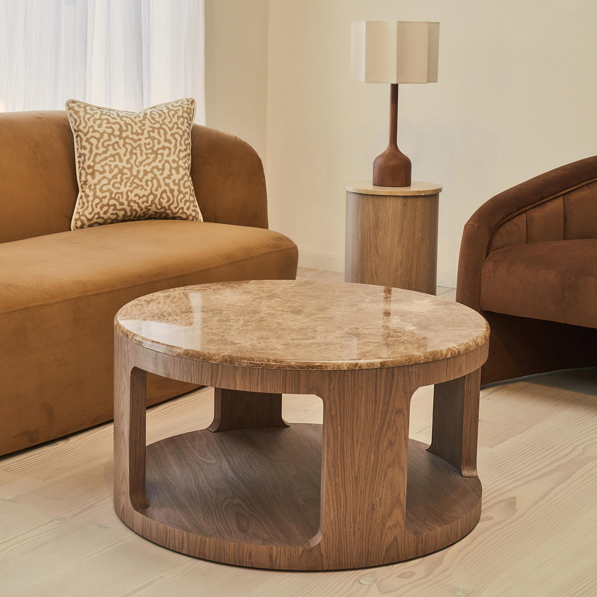 Milford - Light Emperador Round Washed Wood Coffee Table