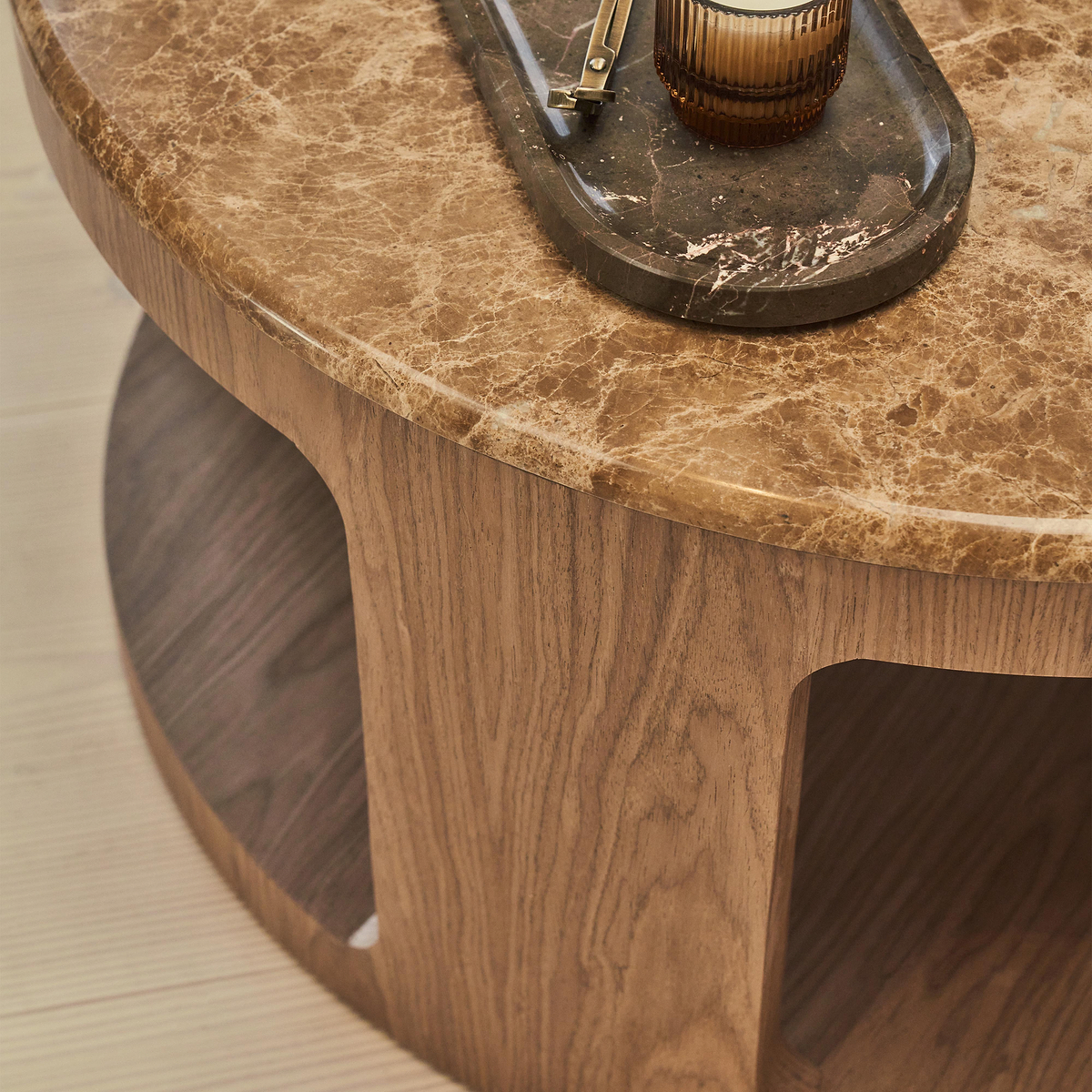 Milford - Light Emperador Round Washed Wood Coffee Table