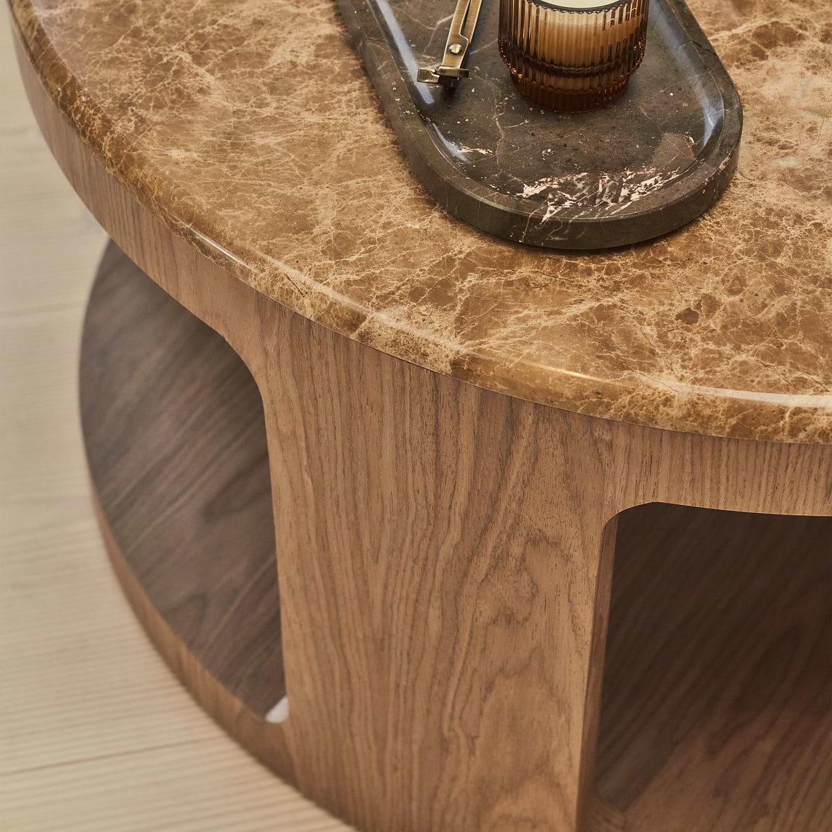 Milford - Light Emperador Round Washed Wood Coffee Table