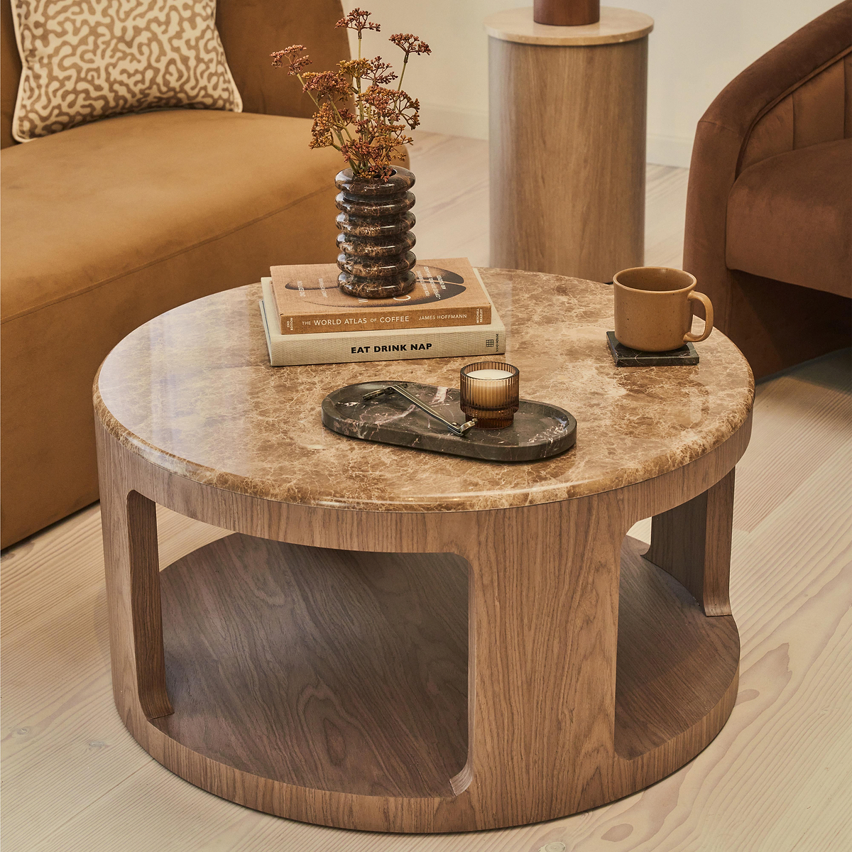 Milford - Light Emperador Round Washed Wood Coffee Table