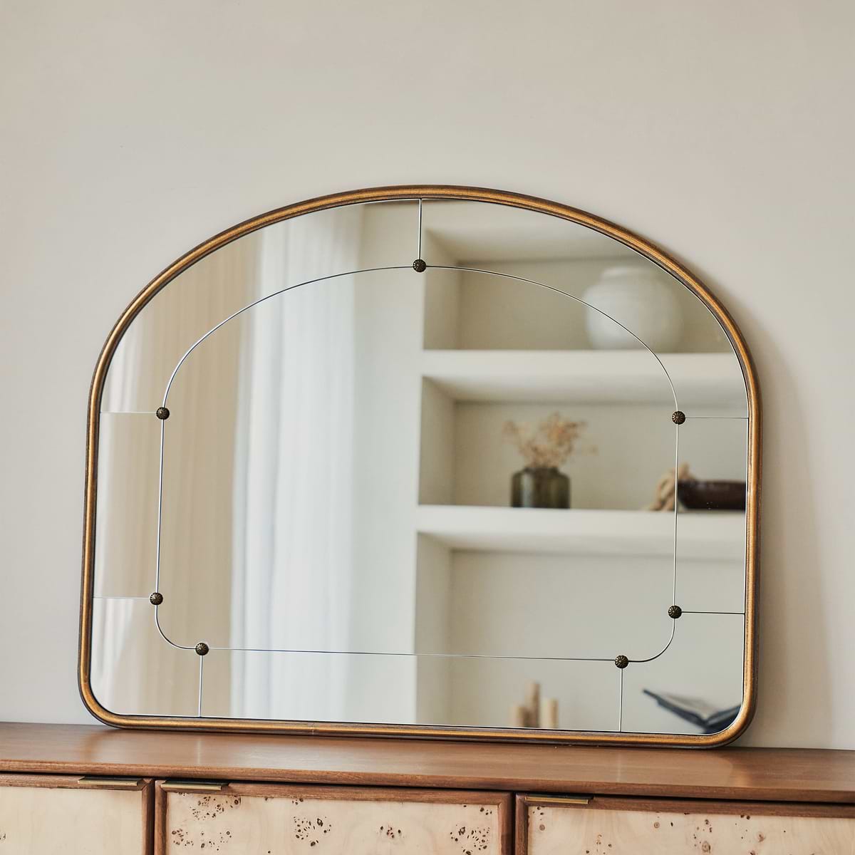 Venosa - Gold Arched Metal Overmantle Mirror 100cm x 80cm