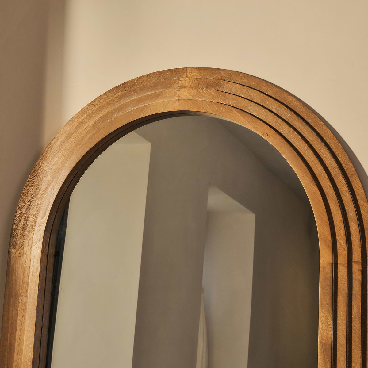Luciana - Washed Wood Arched Overmantle Mirror 120cm x 100cm