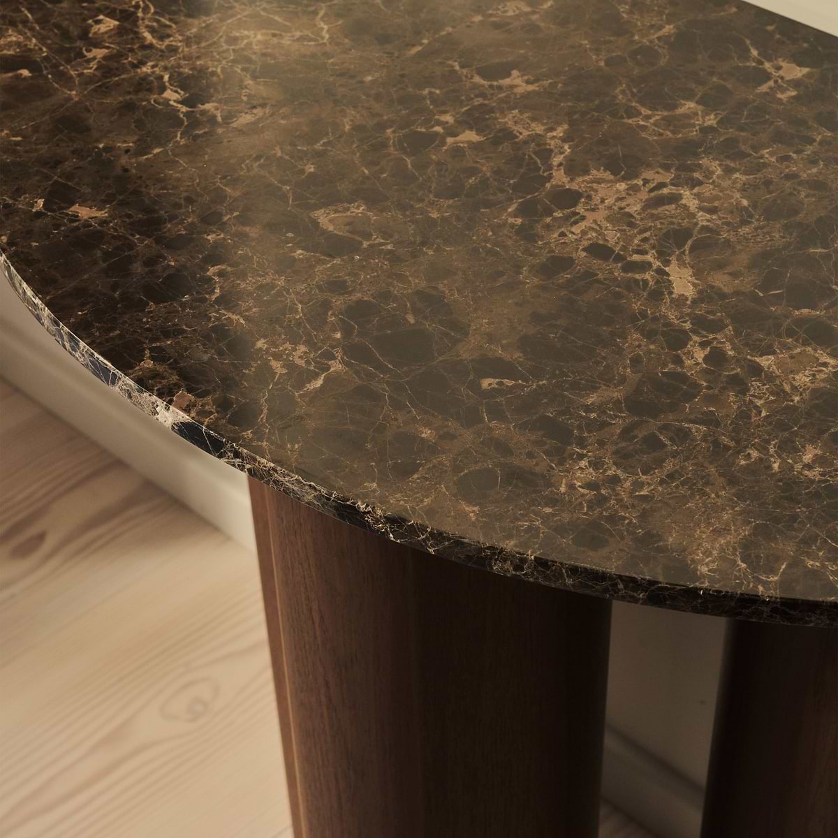 Trivium - Dark Emperador Curved Dark Wood Premium Console Table