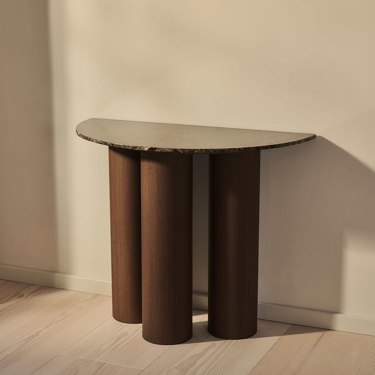Trivium - Dark Emperador Curved Dark Wood Premium Console Table
