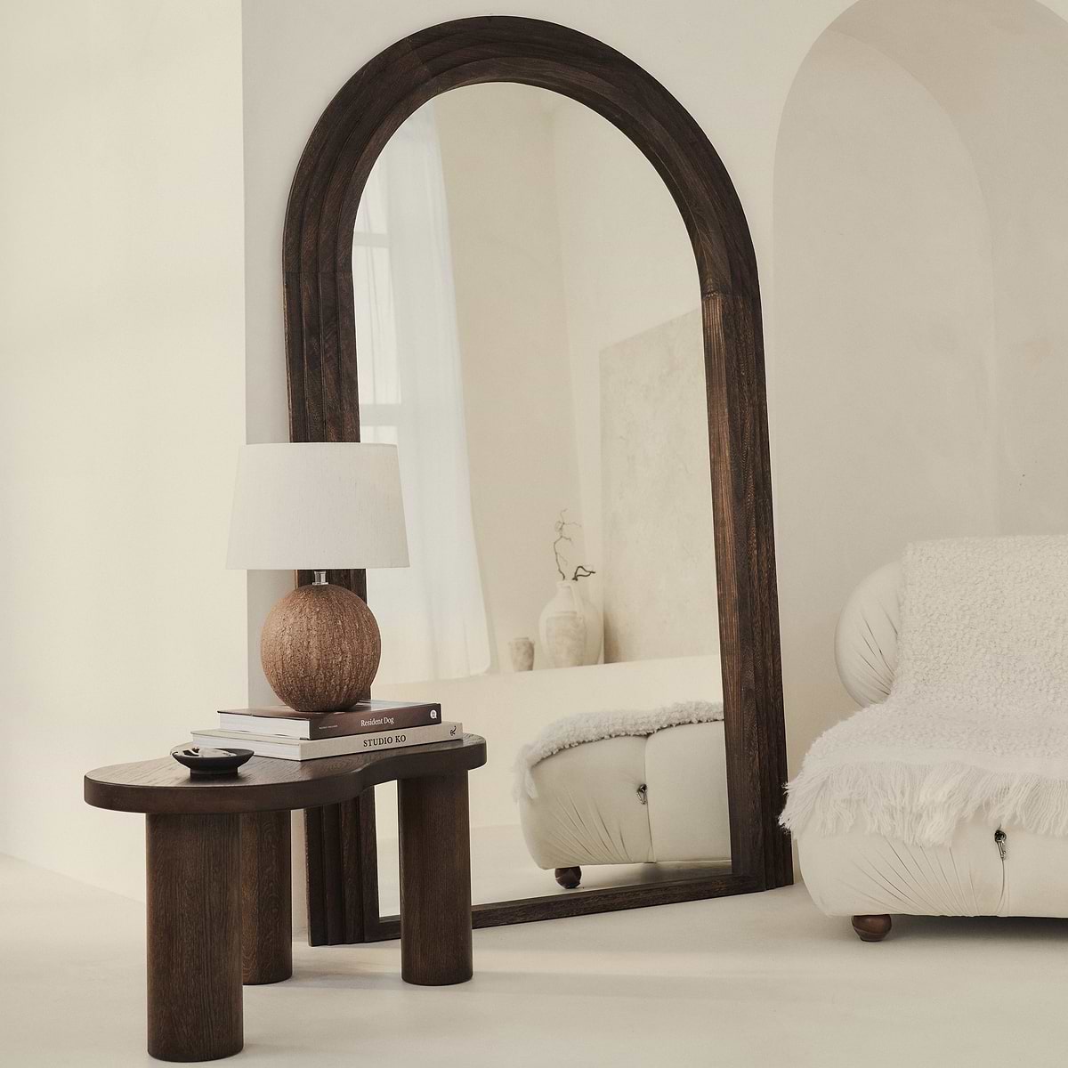 Luciana - Full Length Arched Charred Wood Mirror 180cm x 110cm