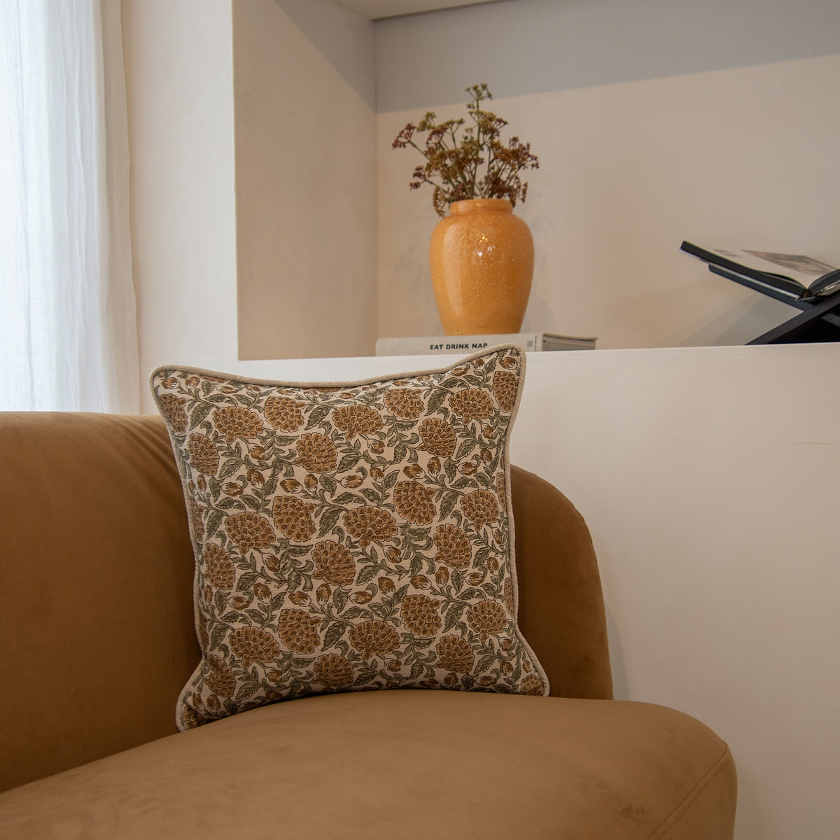 Erisha - Ochre Printed Fabric Cushion