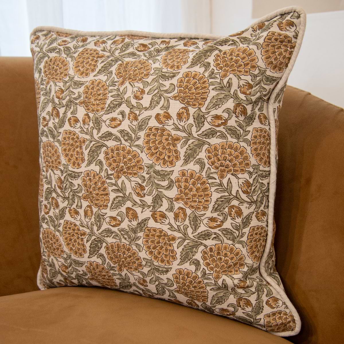 Erisha - Ochre Printed Fabric Cushion