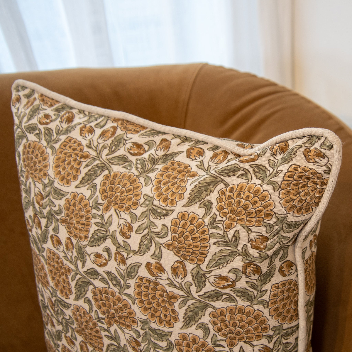 Erisha - Ochre Printed Fabric Cushion