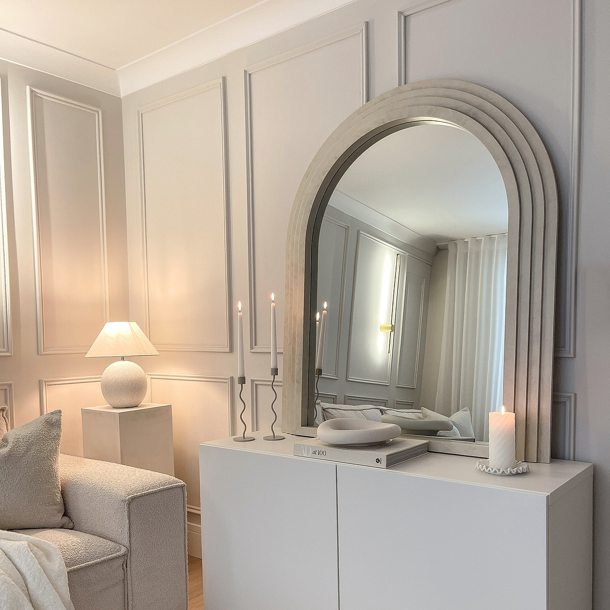 Luciana - Concrete Arched Overmantle Mirror 120cm x 100cm