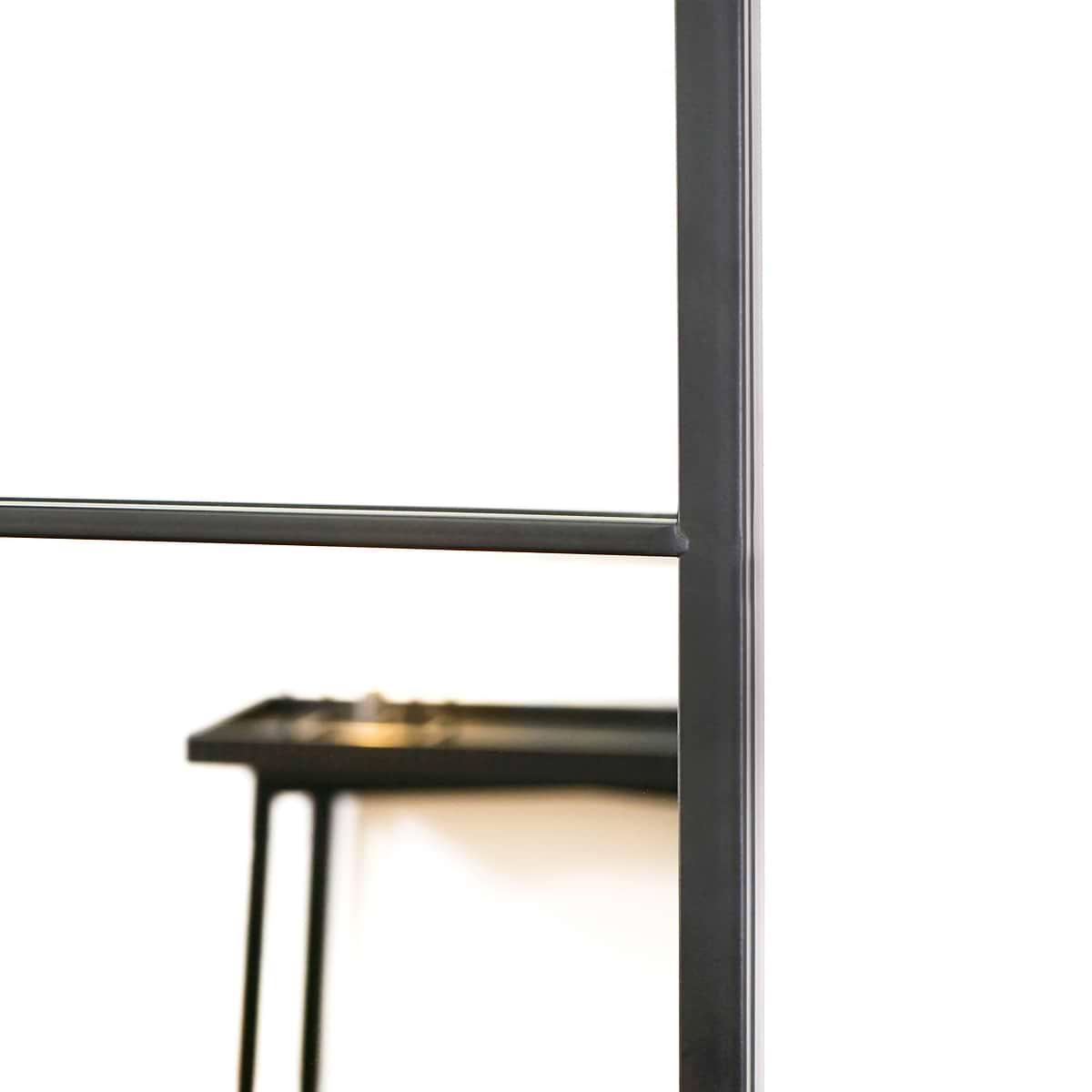 Detail shot of Full length large black metal window mirror side