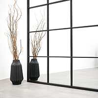 Full length extra large black industrial metal window mirror
