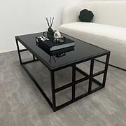 Black modern large rectangle tinted mirrored coffee table in living room
