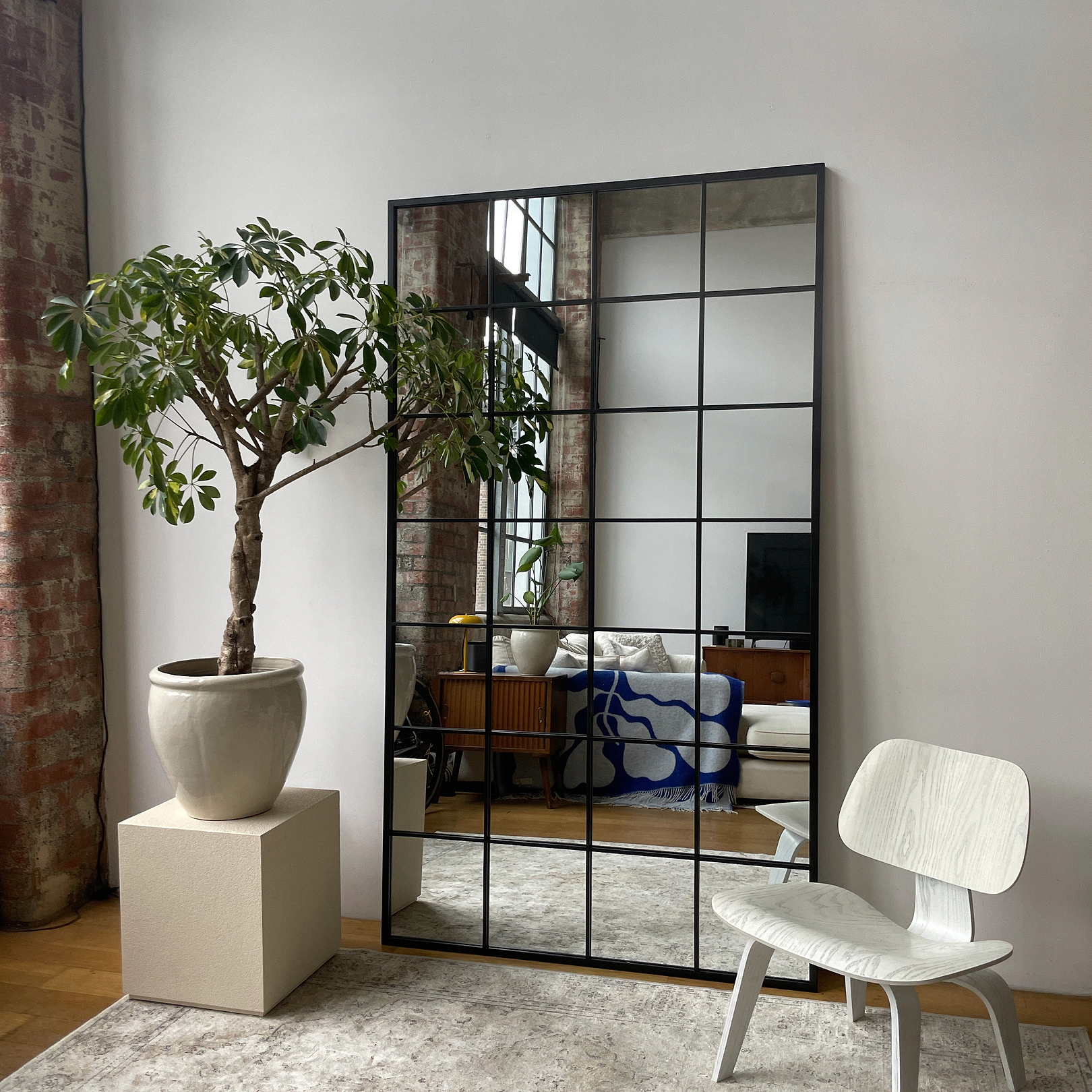 XL Full Length Black Metal Window Mirror 210cm x 120cm - Brooklyn