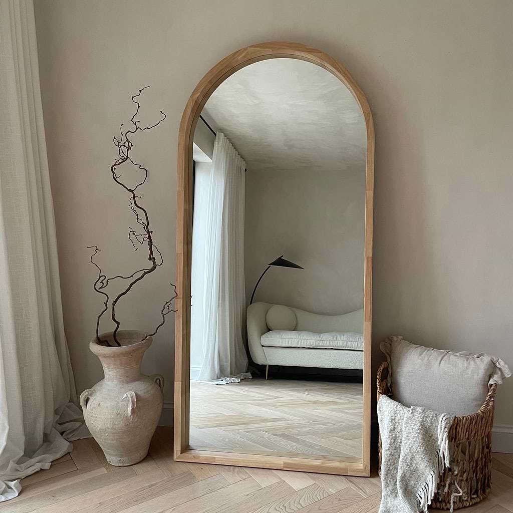 Lilia Full Length Light Arched Wooden Mirror 170cm x 80cm
