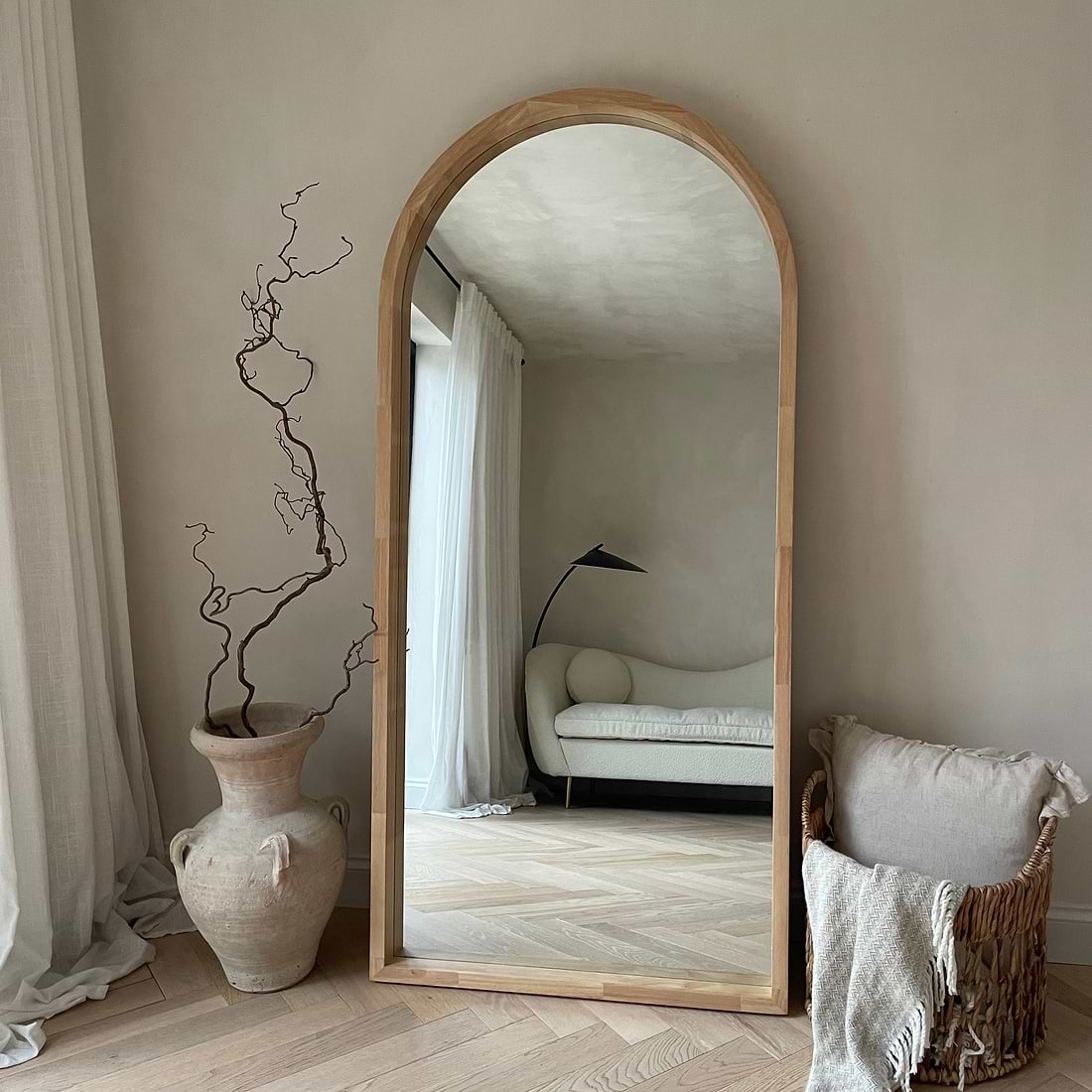 Lilia Full Length Light Arched Wooden Mirror 170cm x 80cm