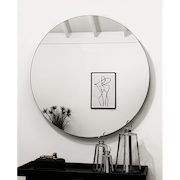 Small Frameless Round Wall Mirror above console table