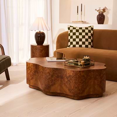 Oriana - Gold Burl Wavy Oval Premium Coffee Table