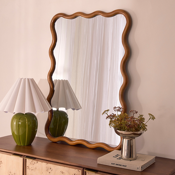Marea - Dark Wood Wavy Retro Wall Mirror 100cm x 70cm