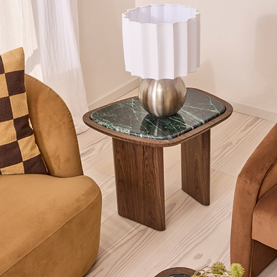 Belmont - Green Marble Irregular Dark Wood Side Table