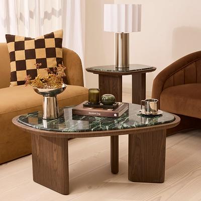Belmont - Green Marble Irregular Dark Wood Coffee Table