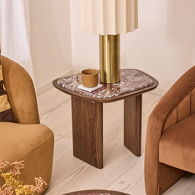 Belmont - Red Marble Irregular Dark Wood Side Table