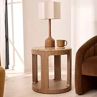 Milford - Light Emperador Round Washed Wood Side Table
