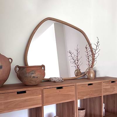 Aaliyah - Warm Wood Irregular Wall Mirror 110cm x 80cm