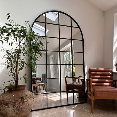 Brooklyn - Full Length Extra Large Black Arched Metal Mirror 200cm x 120cm