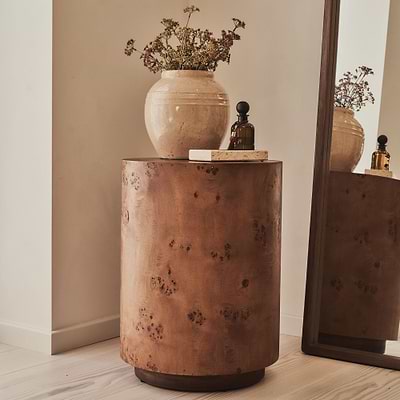 Arbour - Large Dark Burl Wood Premium Round Side Table