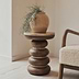 Belgravia - Beige Travertine Round Warm Wood Premium Side Table
