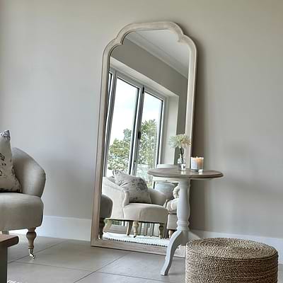 Elena - Full Length White Washed Wood Arched Mirror 170cm x 75cm