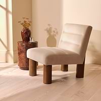 Rowan - Velvet Accent Chair Beige & Dark Wood